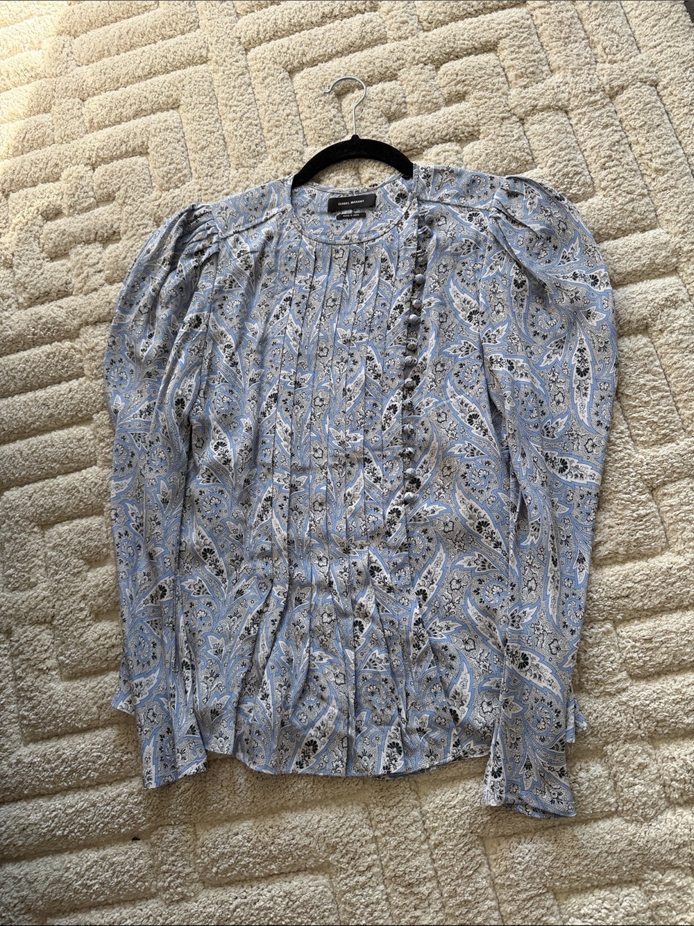 Isabel Marant Light Blue Paisley Puff Sleeve Blouse